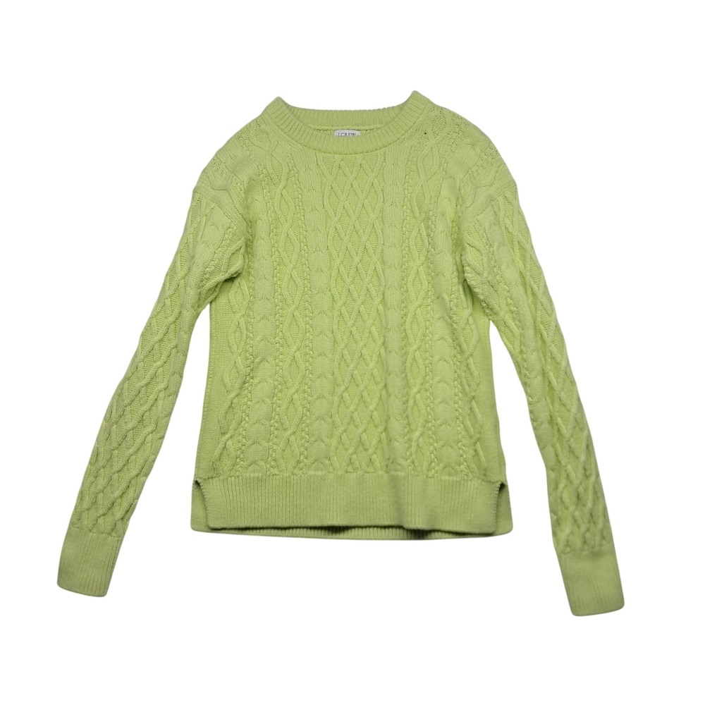 J. Crew Factory Sweater Women's XS Lime Green Cable Knit‎ Fisherman Preppy Bold